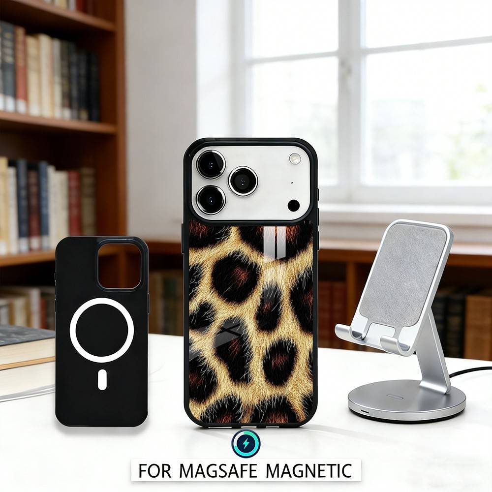 F-Fashion T-Tiger Leopard Print Phone Case Magnetic For iPhone17 16 15 14 13 12 Pro Max For Magsafe Wireless Charging Cover