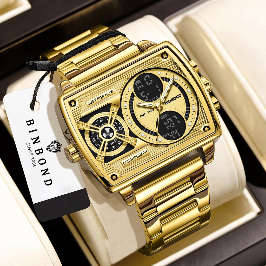 BINBOND Multi-Functional Precise Quartz Watches for Men Luxury Luminous Waterproof Men's Wristwatches