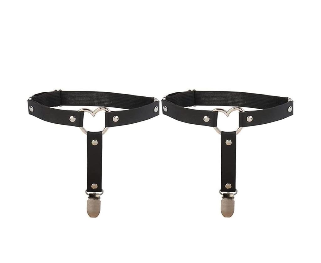 LeTradeJP Black Leg Leg Garter Sock 1 Pair Heart-Shaped Garters, Rings, Belt, Garter, Unisex, Non-Slip, Adjustable,