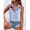 Camicia da Donna a Maniche Corte a Strisce Verdi e Bianche con Bottoni e Collo Top Casual Estivo