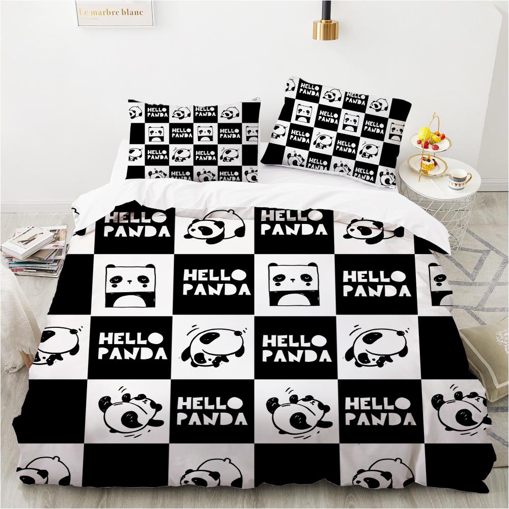 Cartoon Panda Children's Bedding Set For Kids Baby Girls Pink Duvet Cover Set Pillow Case King Size Soft 2/3pcs Twin Quilt Cover