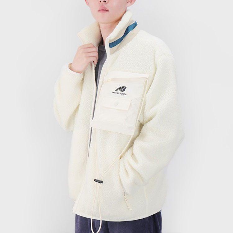 New Balance Lifestyle Casual Collection Velvet Jackets Unisex White Stand Collar Moderate AMJ13393-MSU