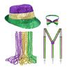 Mardi Gras Party Dress Up Set Sequins Fedora Cap Neckwear Braces Festival Supply