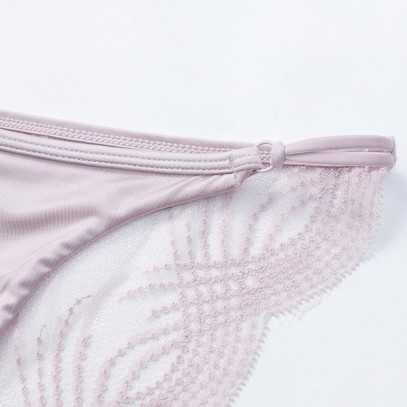 Women Sexy French Style Sheer Mesh Lace Low Waist Breathable Cotton Crotch Solid Panty
