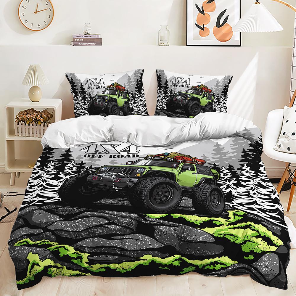 Three-Piece Bulldozer Large Truck Quilt Cover Two-Piece Bedding Kit