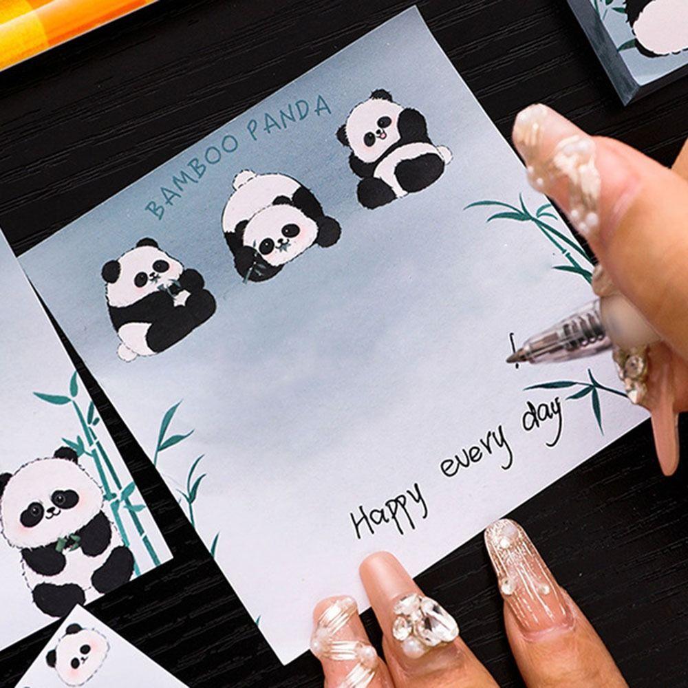 10 pcs Self-adhesive Panda Notepads Smooth Writing Memo Pad Cartoon Sticky Notes Message
