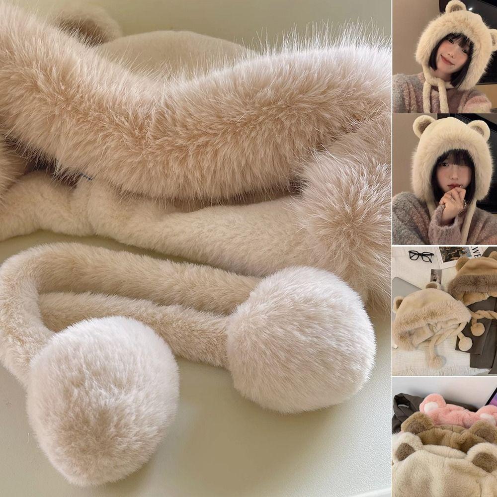 Niedlicher Bärenohren Winddichter Hut Samtfutter Fischerhut Kältefest Winterhut Frauen