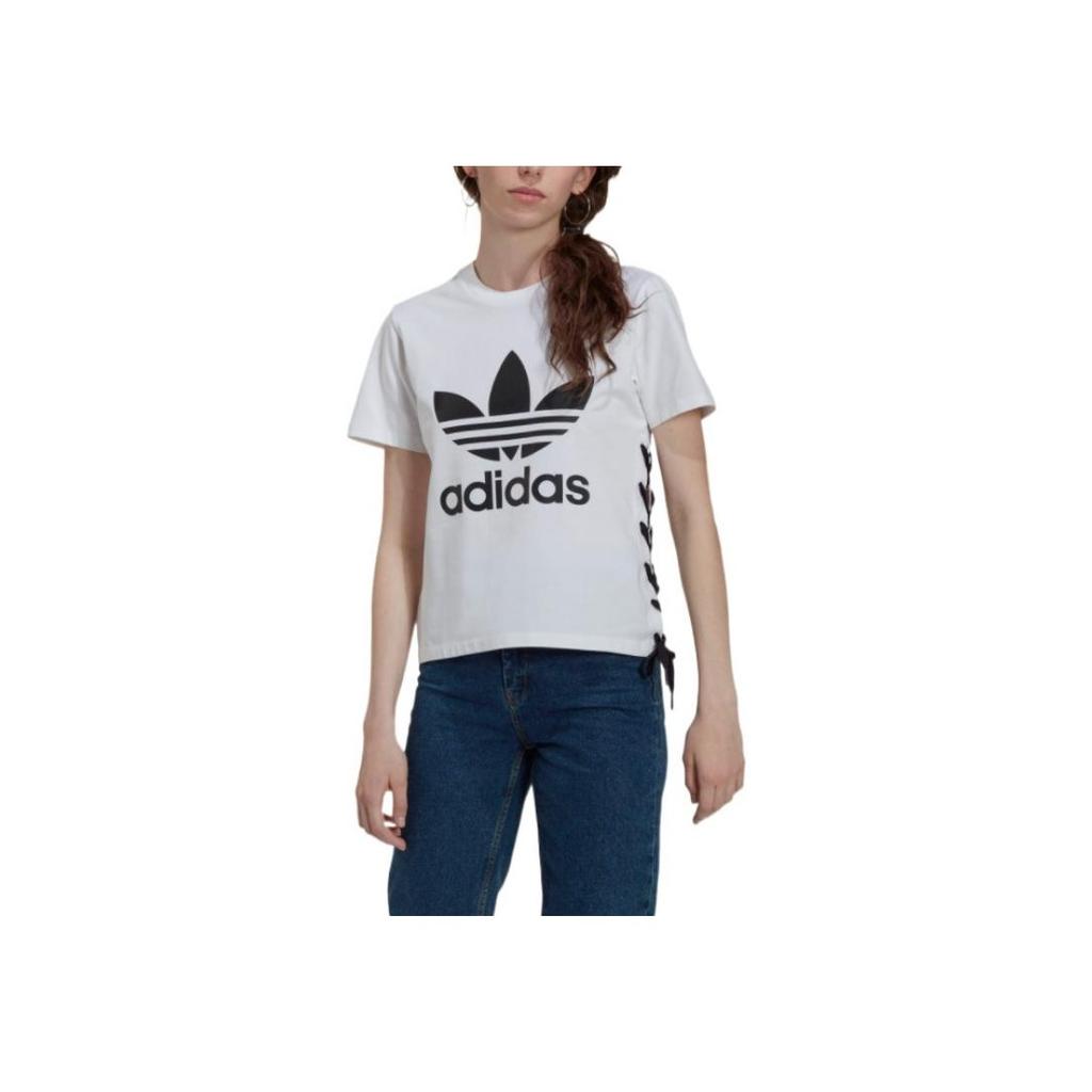 Adidas Originals Clover SS22 Logo Print Drawstring Side Crew Neck Short Sleeve T-Shirt Women Tops White HS2598