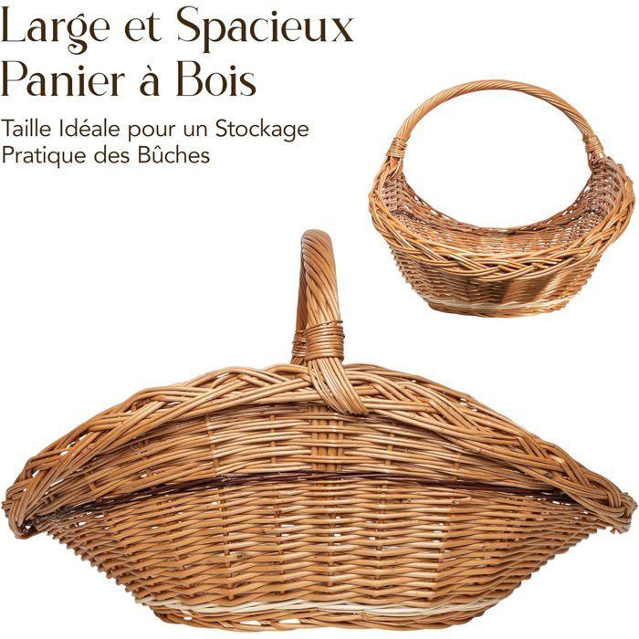 Panier à bois - CREATIVE HOME - 67x41x43 cm - Osier tressé naturel - Poignée - Brun