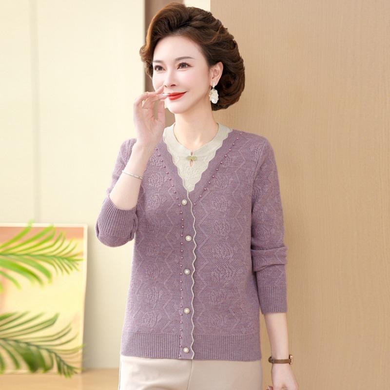 Mom's autumn clothes new knitted sweater middle-aged women's spring and autumn sweater loose bottoming shirt top