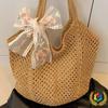 Women's Cotton Thread Knitted Shoulder Tote – Summer Large Capacity Floral Beach Bag