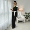 New Elegant One-piece Jumpsuit with Bow and One-shoulder Wide-leg Jumpsuit