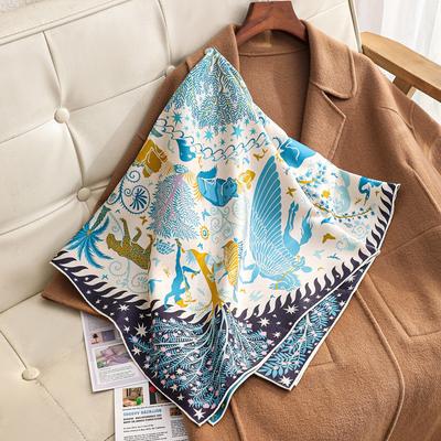 Spring and Autumn Animal Kingdom Double-sided Heterochrome Heavy Silk Scarf Women's Light Luxury High-end Twill Shawl Versatile Scarf