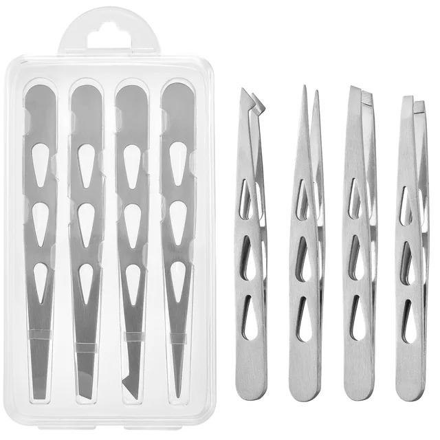 4Pcs High-quality Professional Tweezers Set - Perfect For Eyebrow Hair Removal, Eyelash Extensions Tweezers & For Men & Women
