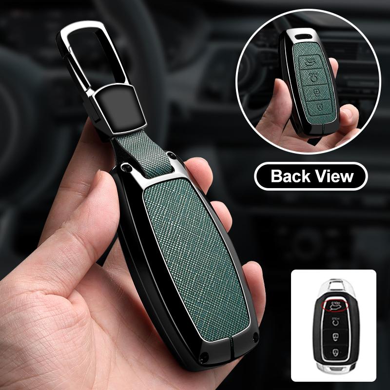 Zinc Alloy Leather Car Key Fob Case For Hyundai I30 Ix35 Kona Encino Solaris Azera Grandeur Ig Accent Santa Fe Palisade Keychain