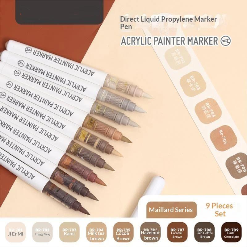 Acrylfarbe Marker Set 9 Stück 9 Farben Direkte Flüssigkeit Schnell Trocknend Wasserdicht für DIY Outdoor Graffiti Innen Heimdekoration Basteln