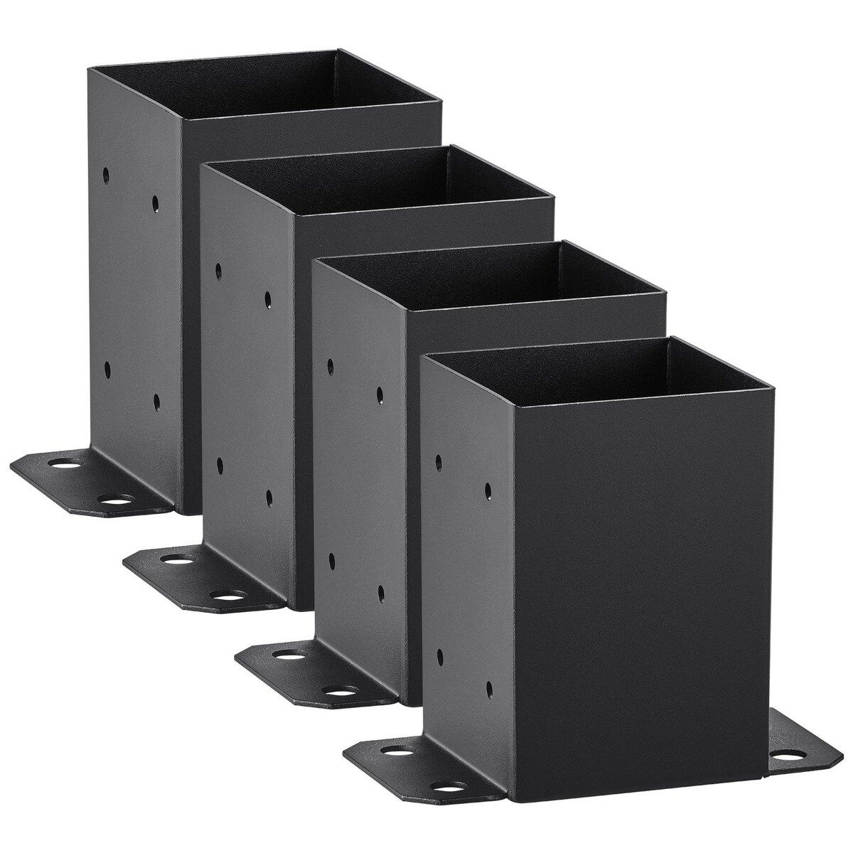 Base de poteau 4x4 4 Pièces, Taille intérieure 3,6x3,6 Supports de base de poteau, Ancre de poteau robuste revêtue de poudre Noir Mat Supports de poteau en bois pour Pavillon Terrasse
