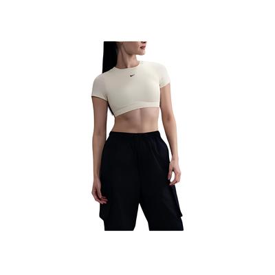 Round Neck Logo Short Slim Fit Short Sleeve T-Shirt Women Tops Beige HF5418133