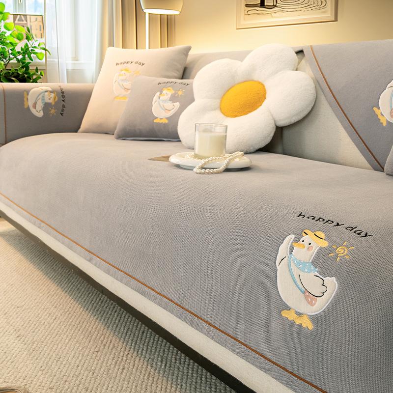 Cartoon Cute Duck Sofa Cushion Universal In All Seasons  New Chenille Sofa Seat Cushion Fixed Non-Slip Cover