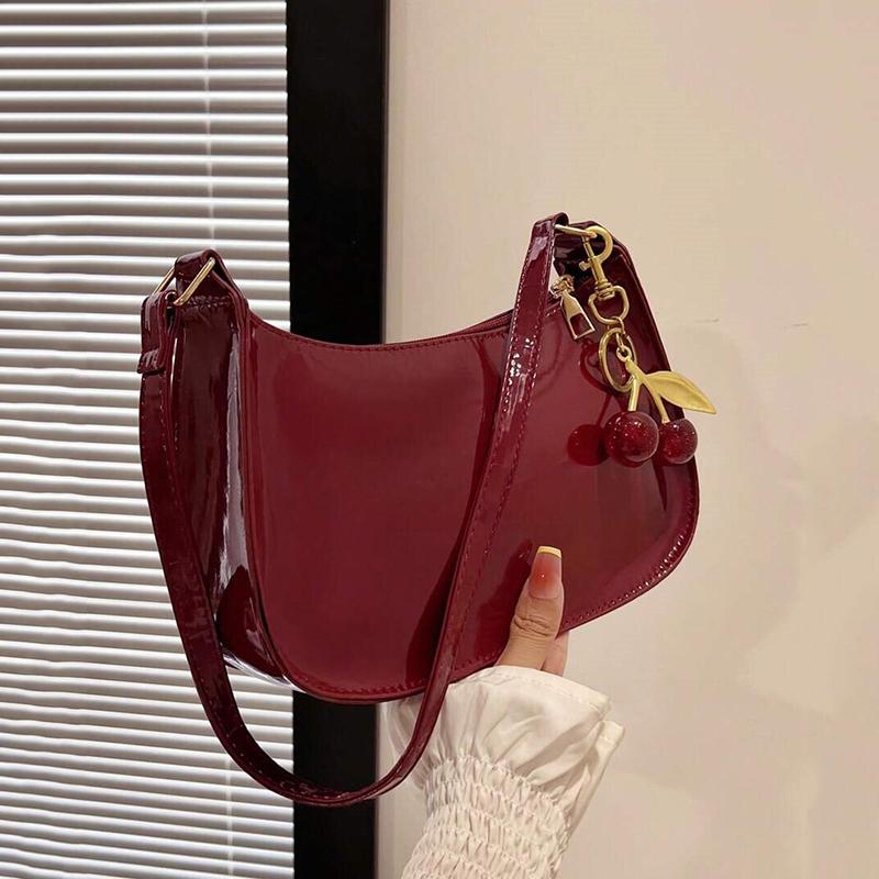 Yogodlns Sac à Bandoulière Vintage Rétro pour Femmes Cuir PU Aisselle Crossbody Dames Sac à Main Décontracté Portefeuille avec Pendentif Cerise