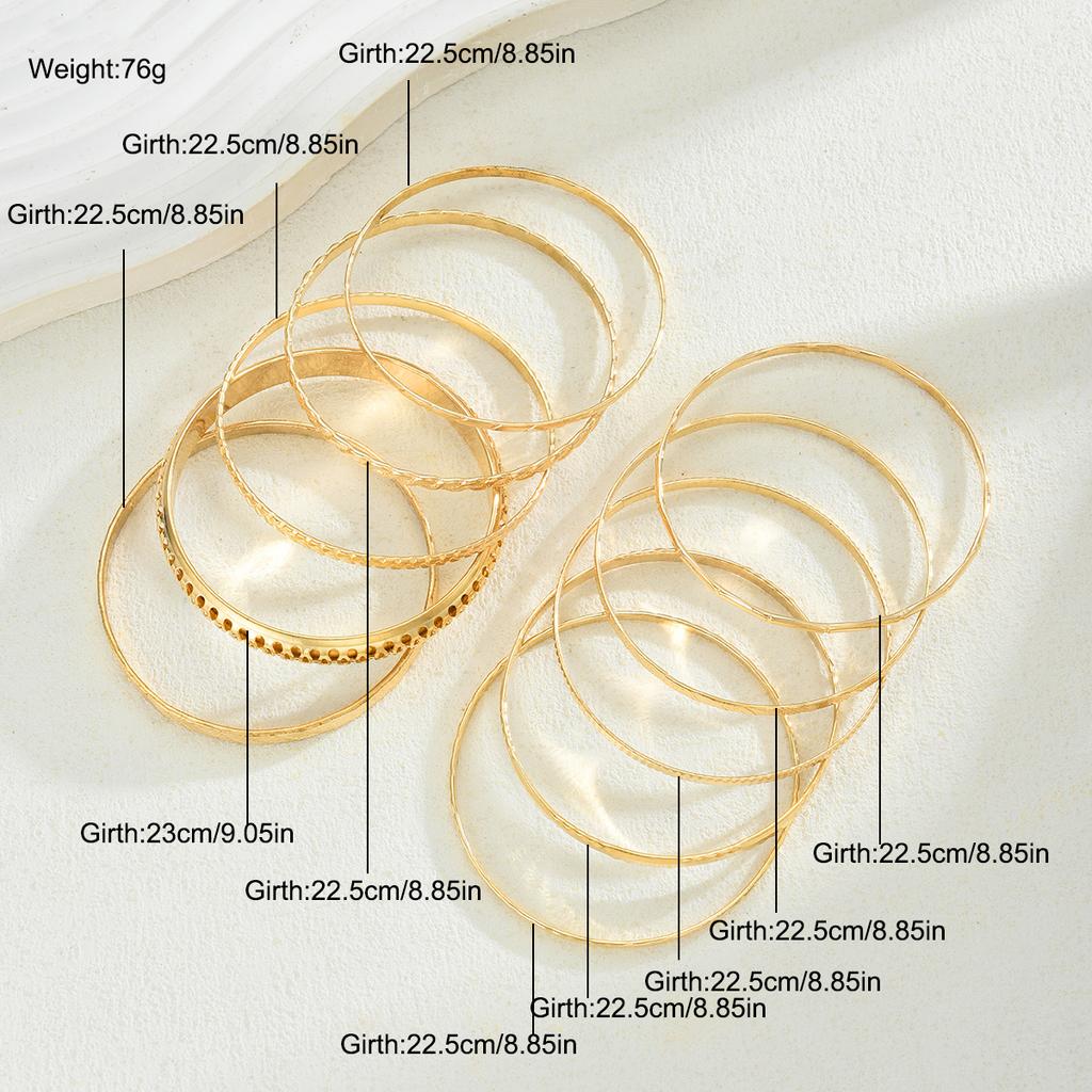 10pcs Fashion Gold Color Textured Bangle Set For Women Boho Minimalist Adjustable Layered Wristband Twist Bracelet Daily Jewelry