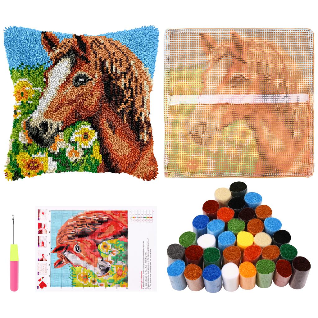 Knüpfkissen-Set für Erwachsene 17 Zoll DIY Knüpfkissenbezug-Sets mit Häkelgarn Handarbeit Kissenbezug Nadelarbeit