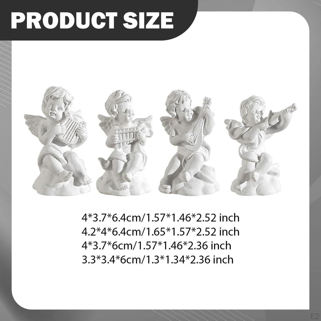 4Pcs Cherub Statues Desk Figures Artwork Mini Resin Musical Sculptures Little Angel Figurines for