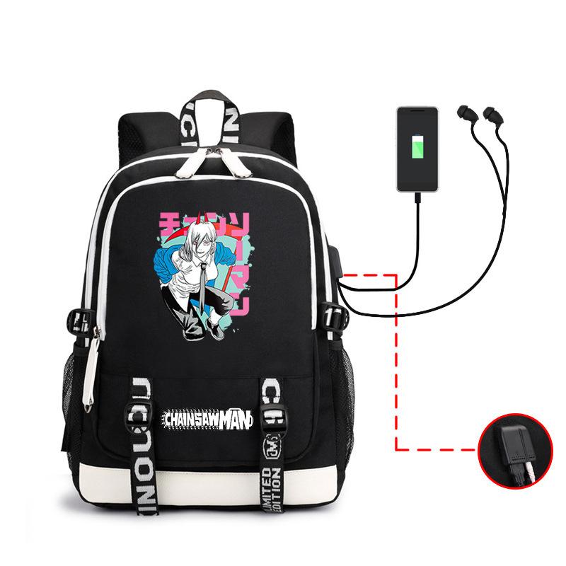 Animation, Chainsaw Man, Peripheral Backpack Usb Large-Capacity Computer Bag, Youth Schoolbag