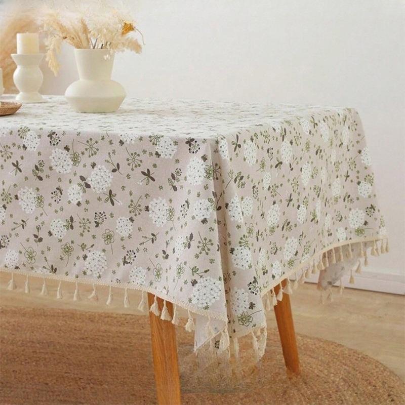 Small Fresh Table Cloth Tassel Printed Dining Table Waterproof Tablecloth Rectangular Beautification Decoration Dust-proof