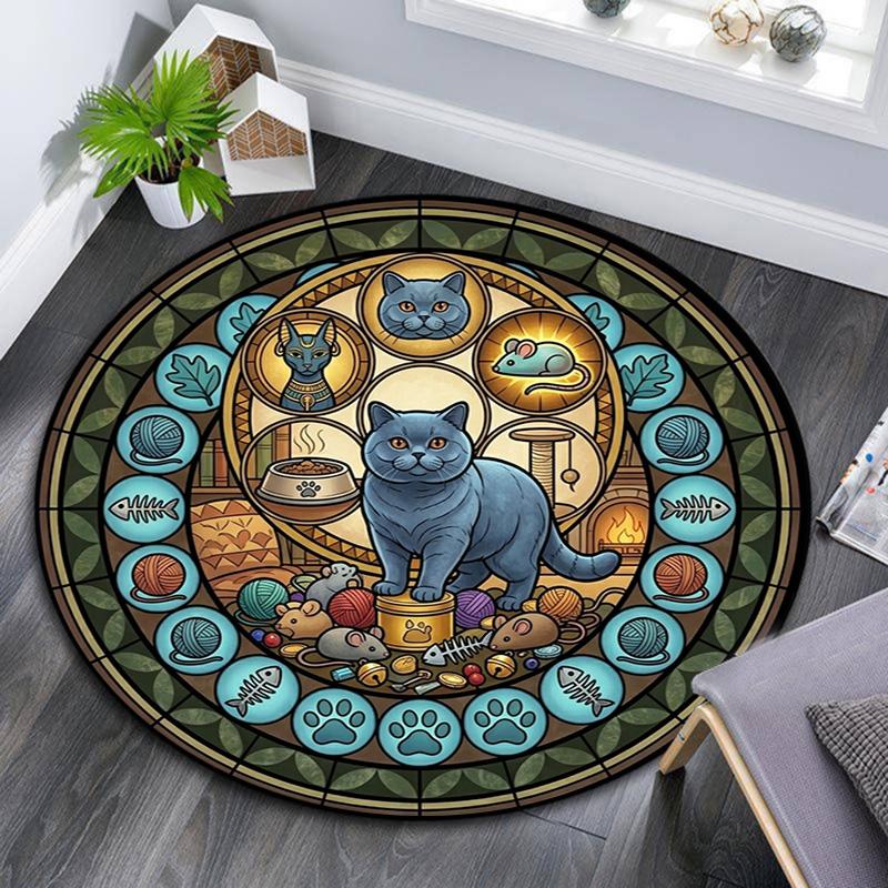 Cat Nature Symbols Round Area Rug Under Office Chairs Bedroom Living Room Home Decor