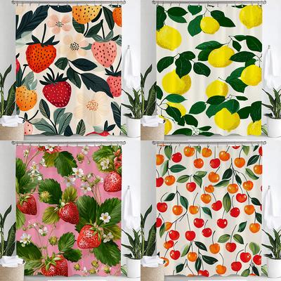 1 Stück Frucht-Duschvorhang Aquarell Orange Pfirsich Zitrone Erdbeere Orange Niedlich Bunt Badezimmer Dekorative Duschvorhänge