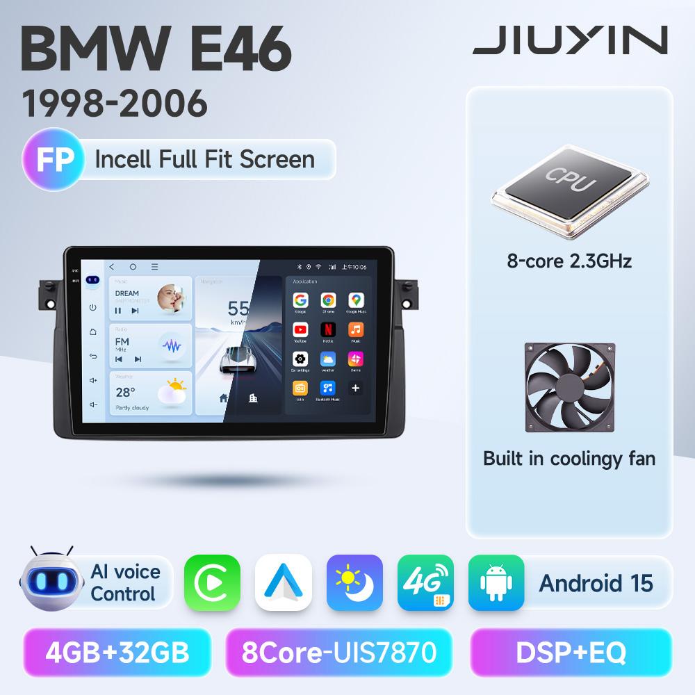 JIUYIN Android 15 Wireless Carplay Auto Car Radio Stereo Multimedia Player For BMW E46 M3 318 320 325 330 335 1998-2006 IPS