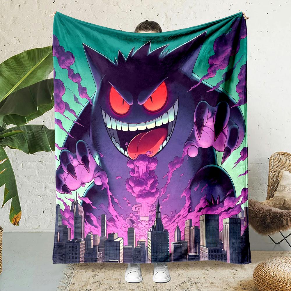 1PC Pokemon Gengar Mantas de Dibujos Animados Suave y Esponjosa Manta de Felpa Manta para Sofá Oficina Manta de Picnic Playa Adecuada para Todas las Estaciones