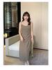2024 Plus Size Women's Pleated Slit Midi Slip Dress