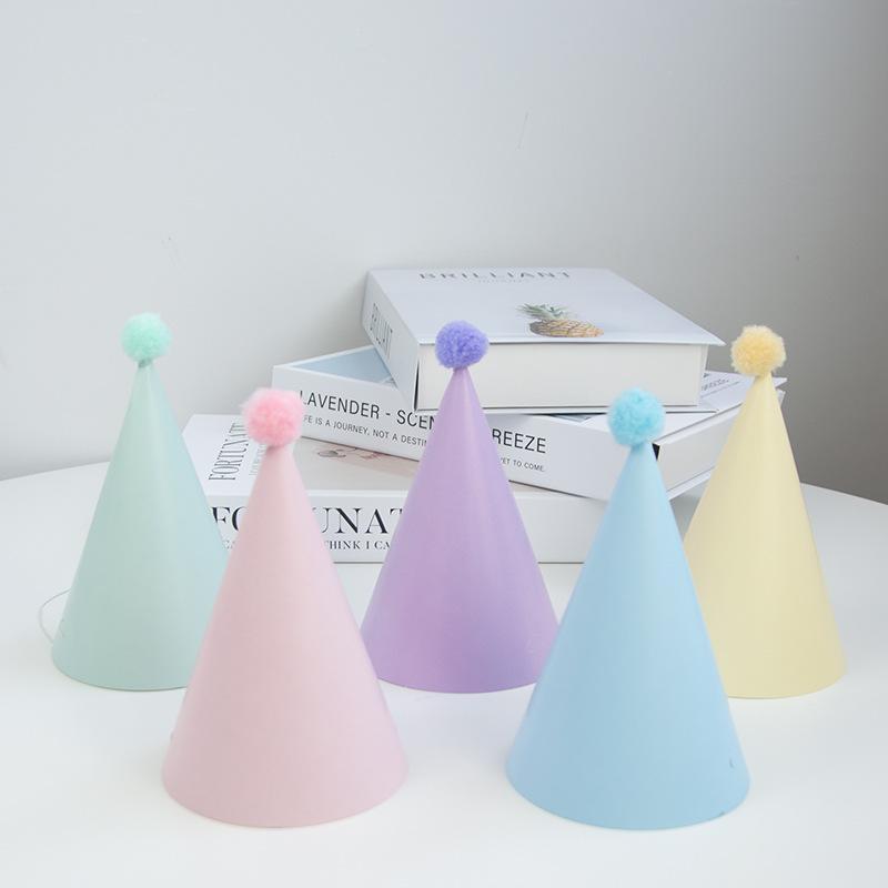 Cone Birthday Party Hats with Pom Poms Waterproof Colorful Paper Hats 9/12Pcs for Beach Pool Birthday Party Decor Favors Gifts