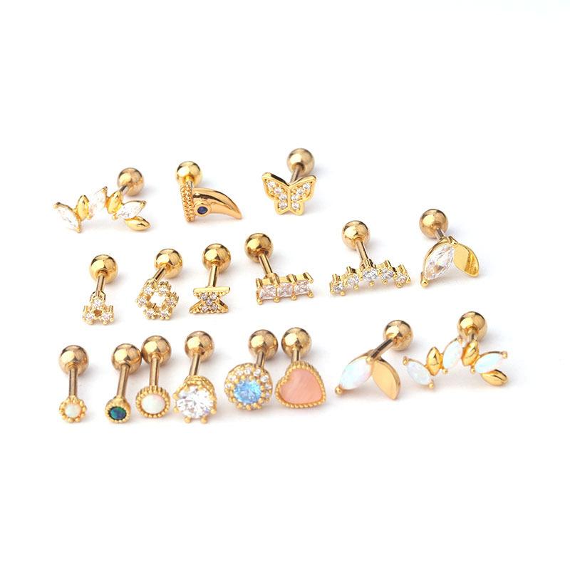 1Piece 16g 1.2mm Titanium Steel Piercing Stud Earrings for Women Fashion Zircon Opal Cartilage Earrings Helix Piercing Jewelry