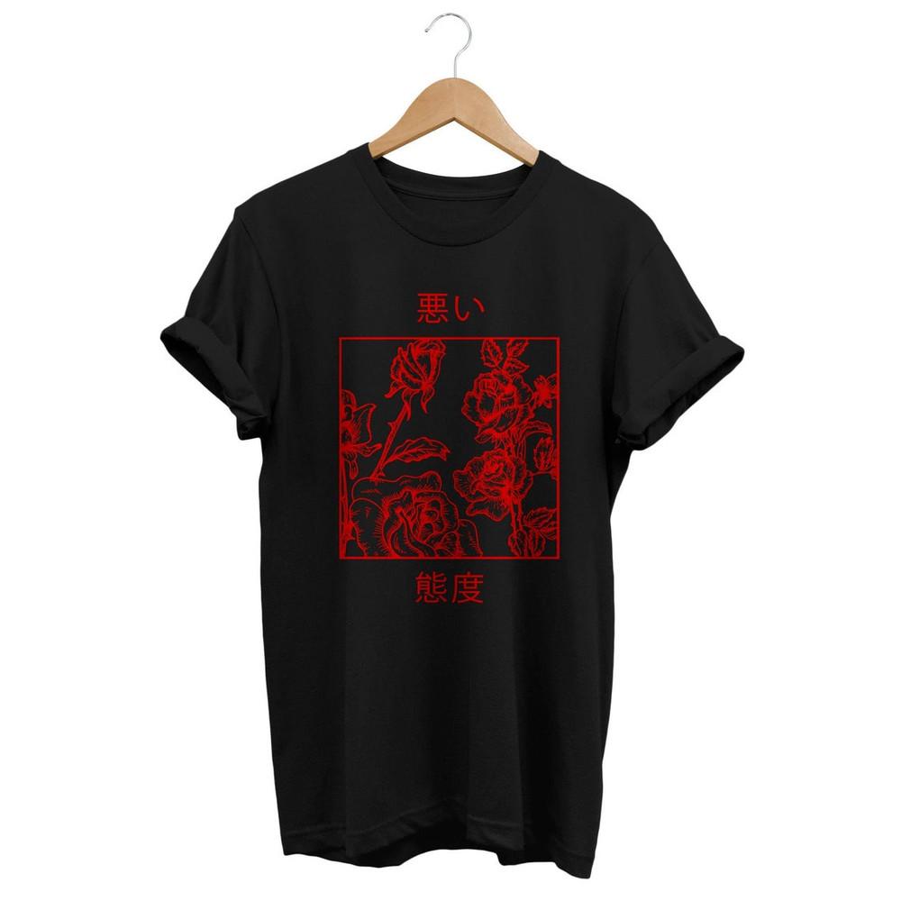 Japanese Red Roses T-shirt, Bad Attitudes Aesthetic Shirt, Japan Streetwear,