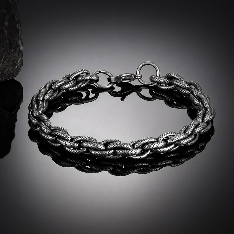 Vintage Oxidized Black Link Chain Bracelets For Men Motocycle Cuban Chain Stainless Steel Punk Rock Biker Jewelry Gifts