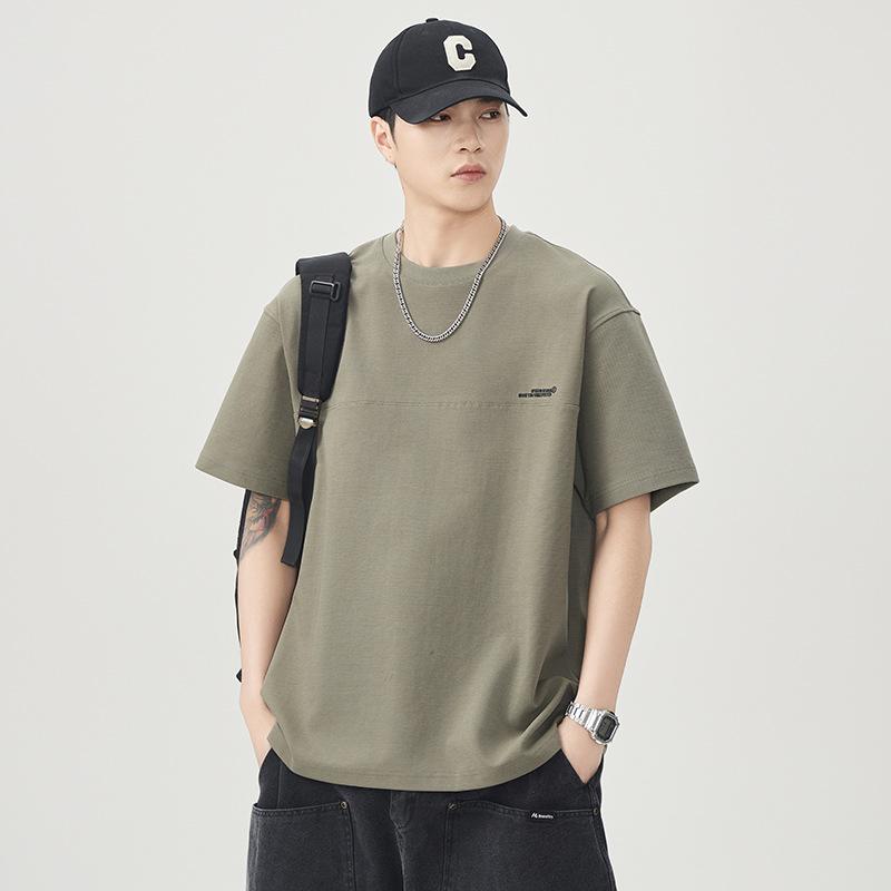 Summer Texture Combed Cotton Short-sleeved T-shirt Men's Embroidered Loose Large-size Half-sleeved Top