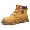 Men's Large Size Winter Genuine Leather Martin Boots, Thick Sole, High-Top, Outdoor, Plus Velvet, Yellow Work Boots.