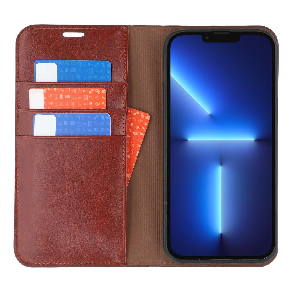 For iPhone 13 Pro Max Stand Cases Genuine Split Leather Wallet Phone Cover Magnetic Closure