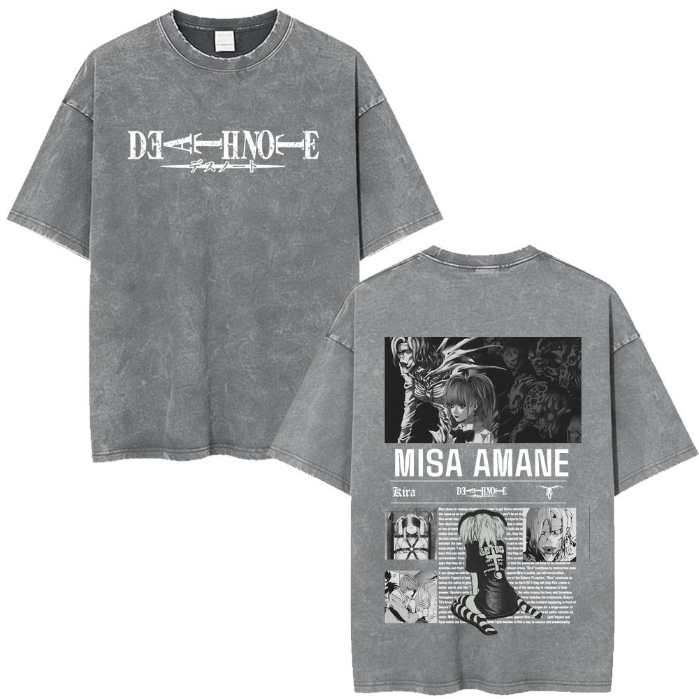 Vintage Washed Anime Death Note Ryuk Yagami Light LLawliet T Shirts Mens Women Cotton Tee Shirt Fashion Short Sleeve Tshirts