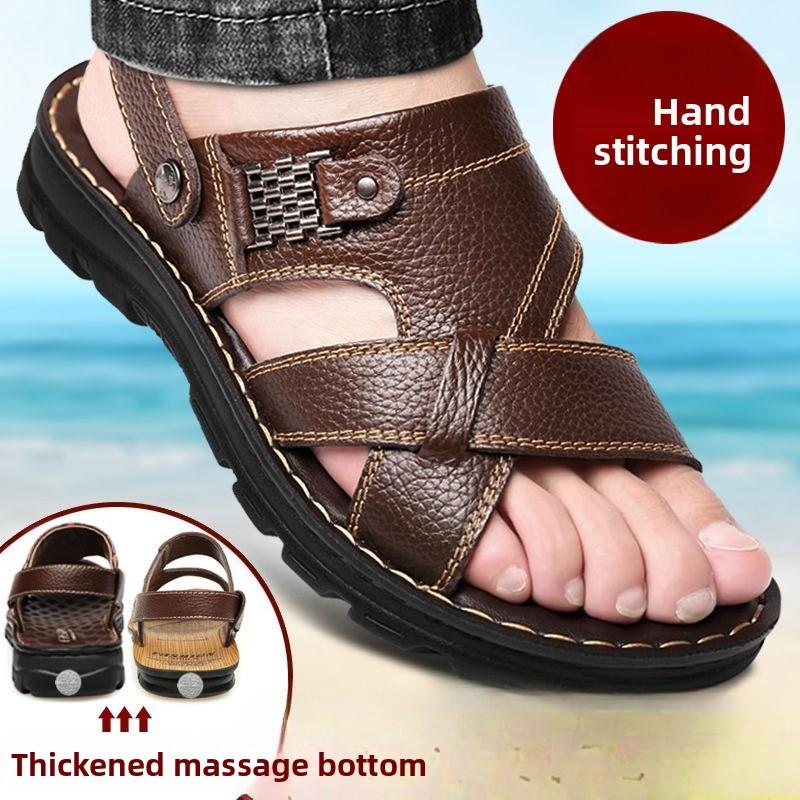 Móda Vysoce kvalitní kožené pánské sandály Pohodlné plážové boty pro muže Prodyšné Protiskluzové Odolné proti opotřebení Pánská obuv Chanclas De Hombre