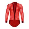 Men Latin Dance Leotard Mesh Long Sleeve Deep V Neck Velvet Shiny Rhinestones Bodysuit
