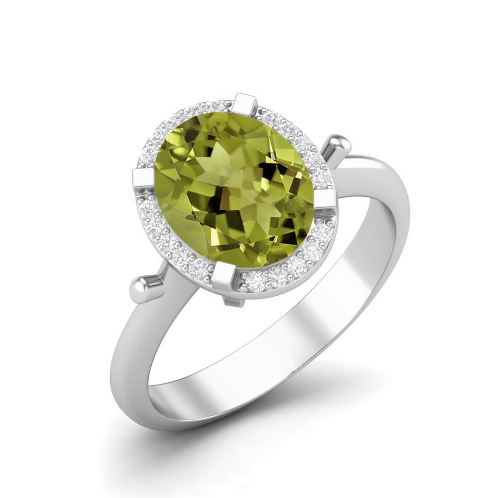 10X8mm Oval Shape Peridot Solitaire Accents 925 Sterling Silver Halo Women Engagement Ring