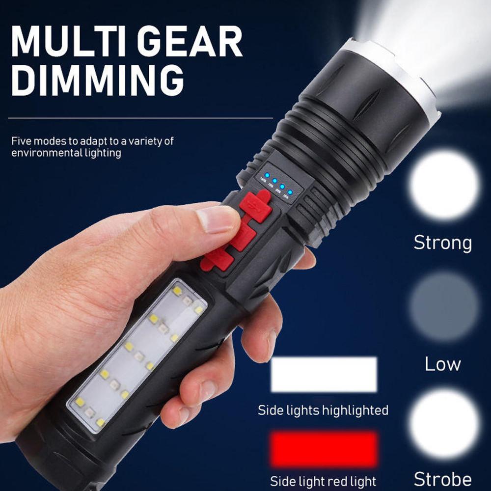 Flashlight With Buzzer Alarm Side LED Red SOS Light Handheld Flashlight ABS Plastic Aluminium Alloy Emergency Hiking Torch