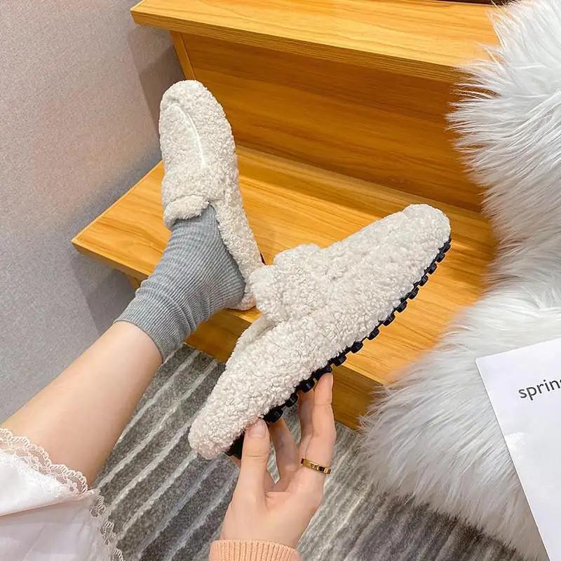 Fashion Lambwool Moccasins Femme Curly Sheep Fur Flats Woman Warm Plush Loafers Winter Cotton Shoes Women Furry Snow Boot