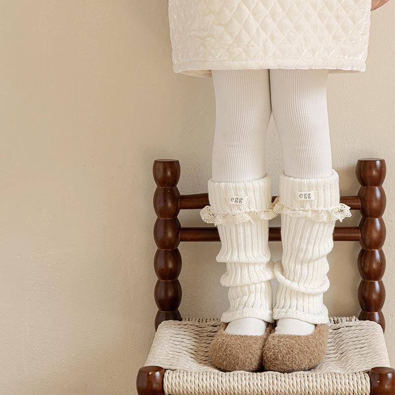 Girls' Korean Style Lace Trim Fold-over Slouch Socks - Thick Autumn/Winter Warm Calf Leg Warmers