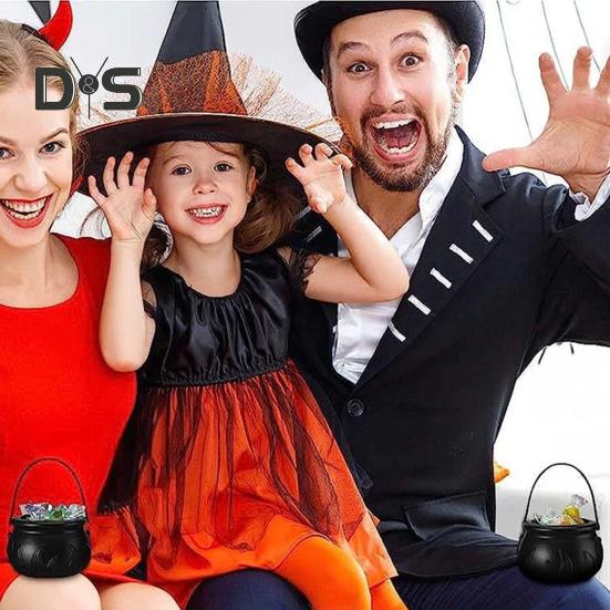Halloween Candy Bucket with Handle Multifunctional Halloween Treats Holder Retro Candy Cauldron for Kids Trick-or-Treating