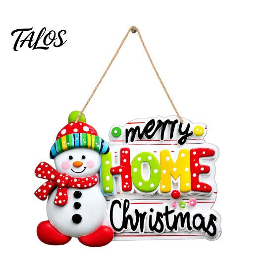Christmas Fireplace Decor Cartoon Snowman Wooden Hanging Pendant with Hemp Rope, Letters Welcome Signs Ornament for Holiday Festive Home Wall